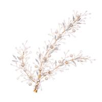 Braut Haar Blumen, Zinklegierung, mit ABS-Kunststoff-Perlen, goldfarben plattiert, für Frau & mit Strass, frei von Nickel, Blei & Kadmium, 130x230mm, verkauft von PC