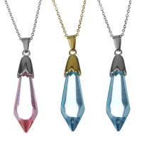 Stainless Steel Jewelry Necklace, with Crystal, with 2Inch extender chain, plated, oval chain & for woman, more colors for choice, 11.5x43mm,1.5mm, Sold Per Approx 17.5 Inch Strand