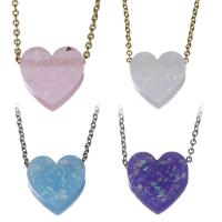 Stainless Steel Jewelry Necklace, with Resin, Heart, plated, oval chain & for woman, more colors for choice, 11x11.5mm,1.5mm, Sold Per Approx 17 Inch Strand