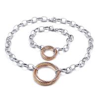 Fashion Stainless Steel Jewelry Sets bracelet & necklace plated 2 pieces & oval chain & for woman 25mm 39mm Length Approx 8.4 Inch Approx 17.9 Inch Sold By Set