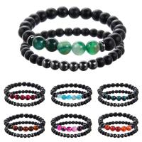 Hematite Couple Bracelet, with Gemstone, 2 pieces & different materials for choice & Unisex, 8mm,6mm, Length:Approx 7.8 Inch, Sold By Set