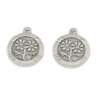 Stainless Steel Pendants, Flat Round, original color, 17x14x2mm, Hole:Approx 1mm, 100PCs/Bag, Sold By Bag