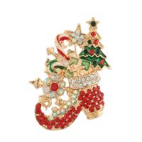 Zinc Alloy Brooch gold color plated Christmas Design & for woman & enamel & with rhinestone Sold By Lot