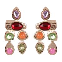 Zinc Alloy Drop Earrings with Resin Geometrical Pattern gold color plated for woman & with rhinestone multi-colored nickel lead & cadmium free Sold By Pair