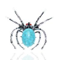 Sinkkiseos Rintaneulat, kanssa turkoosi, Hämähäkki, päällystetty, muoti korut & naiselle, nikkeli, lyijy ja kadmium vapaa, 45x52mm, Myymät PC