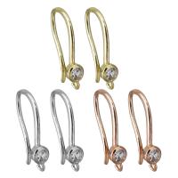 Brass Hook Earwire, plated, with loop & micro pave cubic zirconia, more colors for choice, nickel, lead & cadmium free, 4x17.50x9mm, Hole:Approx 1.5mm, 50PCs/Lot, Sold By Lot