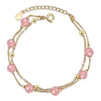 Glass Bracelet, Tibetan Style lobster clasp, with 3.5cm extender chain, Letter O, gold color plated, curb chain & for woman, pink, nickel, lead & cadmium free, 160mm, Inner Diameter:Approx 50mm, Sold Per 4.57 Inch Strand