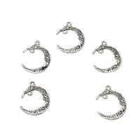 Tibetan Style Moon Pendants, antique silver color plated, double-hole, nickel, lead & cadmium free, 21x25x2.50mm, Hole:Approx 1.5mm, Approx 416PCs/KG, Sold By KG