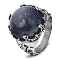Stainless Steel Finger Ring, with Blue Goldstone, plated, fashion jewelry & Unisex & different size for choice, sapphire, 15x18mm, Sold By PC