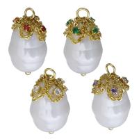 Rhinestone Brass Pendants with Plastic Pearl gold color plated & with rhinestone nickel lead & cadmium free 13x24- Approx 2.5mm Sold By Lot