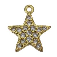Cubic Zirconia Micro Pave Brass Pendant, Star, gold color plated, micro pave cubic zirconia, nickel, lead & cadmium free, 10x11x2mm, Hole:Approx 1mm, 30PCs/Lot, Sold By Lot