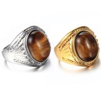 Inox ljudi prst prsten, Nehrđajući čelik, s Tiger Eye, pozlaćen, modni nakit & različite veličine za izbor & za čovjeka, više boja za izbor, Prodano By PC