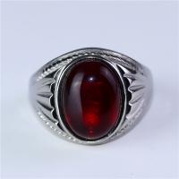 Stainless Steel Finger Ring, with Gemstone, plated, fashion jewelry & Unisex & different size for choice, red, Sold By PC