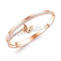 Stainless Steel Bangle, plated, fashion jewelry & micro pave cubic zirconia & for woman, rose gold color, 3.4mm, Length:Approx 6.88 Inch, Sold By Pair