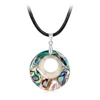 Abalone Shell Necklace, with PU Leather Cord & White Shell, for woman, 31x43mm, Length:Approx 17.7 Inch, 5Strands/Lot, Sold By Lot