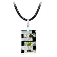 Abalone Shell Necklace, with PU Leather Cord, Rectangle, for woman, 22x43mm, Length:Approx 17.7 Inch, 5Strands/Lot, Sold By Lot