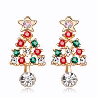 Zinc Alloy Stud Earring Christmas Tree KC gold color plated with zinc alloy earnut & for woman & with rhinestone Sold By Lot