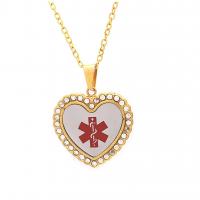 Stainless Steel Jewelry Necklace, Heart, gold color plated, Unisex & oval chain & with rhinestone, nickel, lead & cadmium free, 31*30mm, Sold Per 1.24 Inch Strand