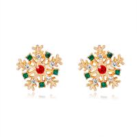 Tibetan Style Stud Earring, Snowflake, gold color plated, Christmas Design & for woman & with rhinestone, nickel, lead & cadmium free, 16x16mm, 5Pairs/Lot, Sold By Lot