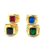Edelstahl Ringe, mit Glas, Ringform, goldfarben plattiert, unisex & verschiedene Größen vorhanden & facettierte, frei von Nickel, Blei & Kadmium, 16mm, verkauft von PC