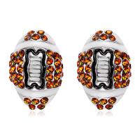 Tibetan Style Stud Earring, Rugby Ball, plated, for woman & with rhinestone, nickel, lead & cadmium free, 17.5*11.7mm, Sold By Pair