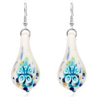 Lampwork Jewelry Earring, with Stainless Steel, Teardrop, for woman & gold powder & inner flower, nickel, lead & cadmium free, 33*15mm, Sold By Pair