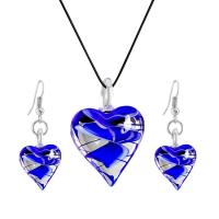 Lampwork Smykke sæt, ørering & halskæde, med Stainless Steel, Heart, for kvinde, blå, nikkel, bly & cadmium fri, 43mm, Længde 18 inch, Solgt af sæt