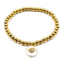 Cubic Zirconia Micro Pave Brass Bracelet, with ABS Plastic Pearl, gold color plated, Unisex & different styles for choice & micro pave cubic zirconia, nickel, lead & cadmium free, 5mm, Sold Per Approx 6.3 Inch Strand