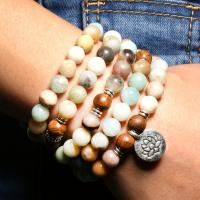 ​Amazonite​ Buddhist Beads Bracelet with Wood & Brass antique silver color plated Unisex Sold Per Approx 37.4 Inch Strand