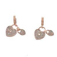 European Style Tibetan Style Dangle Beads, Heart, rose gold color plated, with rhinestone, nickel, lead & cadmium free, 18.50x13.50x2mm, Hole:Approx 6mm, 30PCs/Bag, Sold By Bag