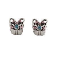 Tibetan Style European Beads, Butterfly, antique silver color plated, with rhinestone, nickel, lead & cadmium free, 12x11.50x10mm, Hole:Approx 5mm, 30PCs/Bag, Sold By Bag