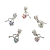 European Style Tibetan Style Dangle Beads, Lock and Key, silver color plated, with rhinestone, more colors for choice, nickel, lead & cadmium free, 16.50x9.50x3mm, Hole:Approx 2mm, 30PCs/Bag, Sold By Bag