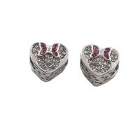 Zinc Alloy European Beads Heart silver color plated with rhinestone pink nickel lead & cadmium free Approx 5mm Sold By Bag