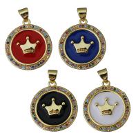 Cubic Zirconia Micro Pave Brass Pendant, Flat Round, gold color plated, micro pave cubic zirconia & enamel, more colors for choice, nickel, lead & cadmium free, 20x22.50x2.50mm, Hole:Approx 3.5x4.5mm, 3PCs/Lot, Sold By Lot