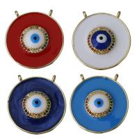 Brass Pendant Flat Round gold color plated evil eye pattern & micro pave cubic zirconia & enamel & double-hole nickel lead & cadmium free Approx 2mm Sold By Lot