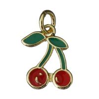 Brass Jewelry Pendants, Cherry, gold color plated, fashion jewelry & enamel, nickel, lead & cadmium free, 9.50x13.50x1.50mm, Hole:Approx 3mm, 10PCs/Lot, Sold By Lot