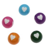 Smíšené Akrylové korálky, Akryl, Kolo, se srdečním vzorem & různé velikosti pro výběr, smíšené barvy, Otvor:Cca 2mm, Cca 200PC/Bag, Prodáno By Bag