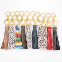 PU Leather Key Chain with Zinc Alloy Tassel gold color plated 170mm Sold By Bag