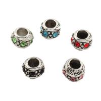 Tibetan Style European Beads, antique silver color plated, with rhinestone, more colors for choice, nickel, lead & cadmium free, 11.50x11x9mm, Hole:Approx 5mm, 30PCs/Bag, Sold By Bag