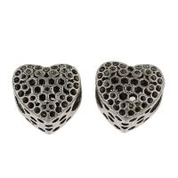 Tibetan Style European Beads, Heart, antique silver color plated, hollow, nickel, lead & cadmium free, 11x12x9mm, Hole:Approx 5mm, 30PCs/Bag, Sold By Bag