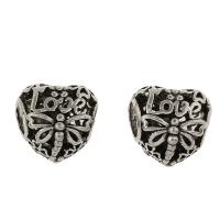 Tibetan Style European Beads, Heart, antique silver color plated, nickel, lead & cadmium free, 12x12x9mm, Hole:Approx 5mm, 30PCs/Bag, Sold By Bag