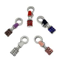 European Style Zinc Alloy Dangle Beads Lipstick silver color plated enamel & with rhinestone nickel lead & cadmium free Approx 4.5mm Sold By Bag