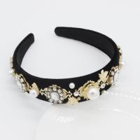 Faux Suede Cord Hair Band, with ABS Plastic Pearl, for woman & with rhinestone, 50mm, 2PCs/Lot, Sold By Lot