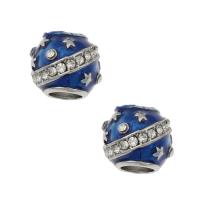 Tibetan Style European Beads, silver color plated, enamel & with rhinestone, blue, nickel, lead & cadmium free, 11x9.5mm, Hole:Approx 5mm, 30PCs/Bag, Sold By Bag
