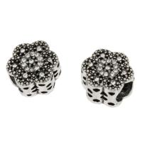 Zinc Alloy European Beads Flower antique silver color plated with rhinestone nickel lead & cadmium free Approx 5mm Sold By Bag