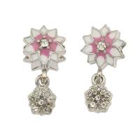 Zinc Alloy European Beads Flower silver color plated enamel & with rhinestone nickel lead & cadmium free Approx 4.5mm Sold By Bag