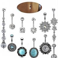 Stainless Steel Belly Ring 316L Stainless Steel with Cubic Zirconia Flower for woman 5MMx Sold By Set