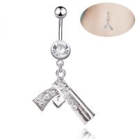 Stainless Steel Belly Ring, with Cubic Zirconia, for woman, 1.60x10mm, Sold By PC