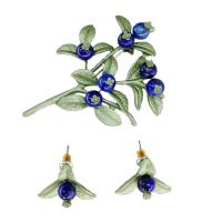 Zinc Alloy Jewelry Sets Stud Earring & brooch with Lapis Lazuli stoving varnish 2 pieces & for woman nickel lead & cadmium free 60*48mm 20*15mm Sold By Set