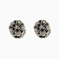 Zinc Alloy European Beads Flower antique silver color plated with rhinestone nickel lead & cadmium free Approx 5.4mm Sold By Bag